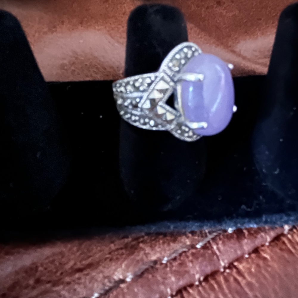 Sterling silver malachite purple jade ring - Picture 3 of 5